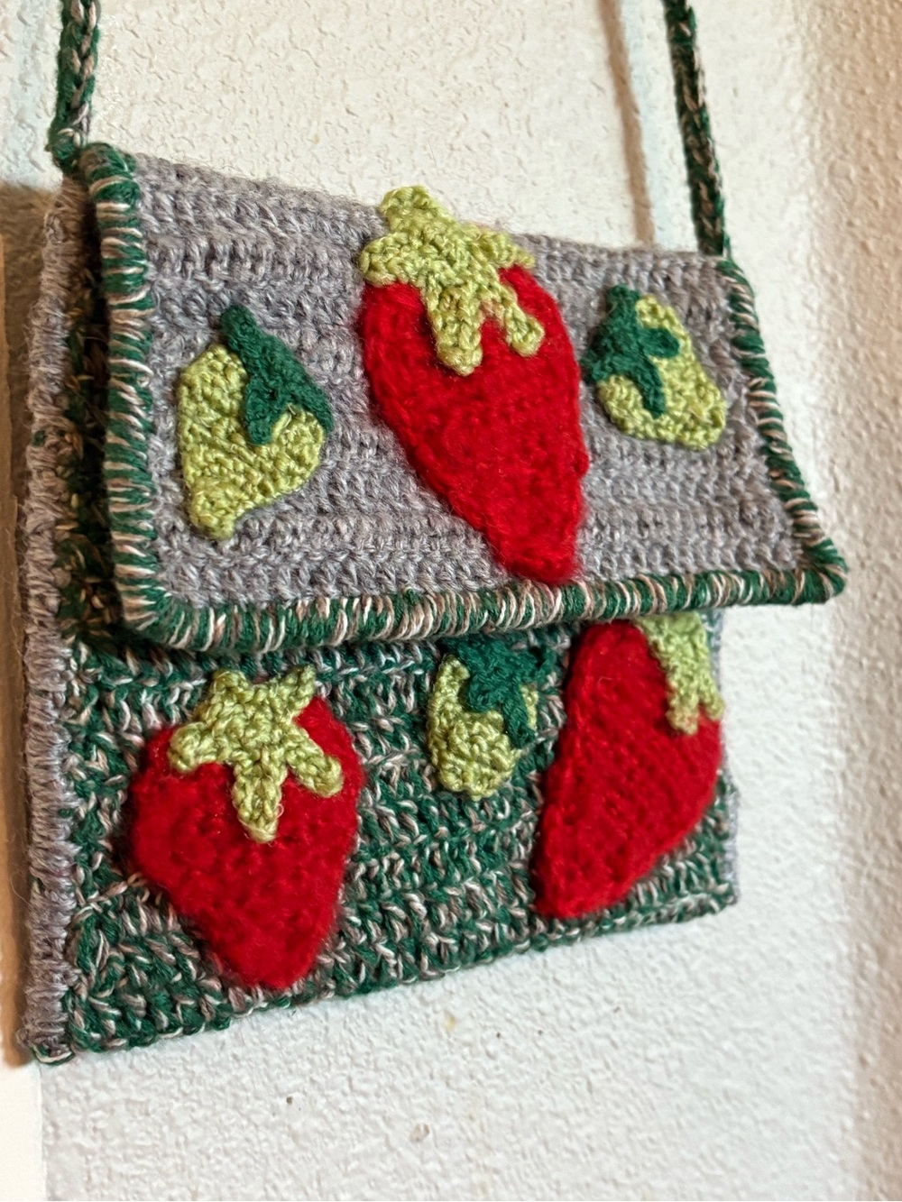 Handmade Strawberry Crochet Crossbody Bag in Red and Green